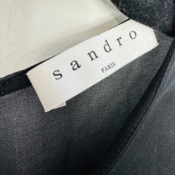 Sandro Kyra Crepe Dress in Black Size 1 US Small Lace Career Chic - Picture 4 of 13